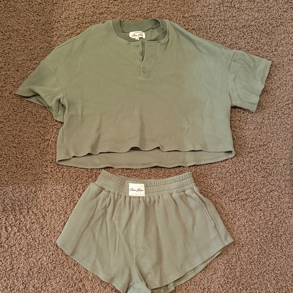 Olive Green Cropped Top and Shorts Set